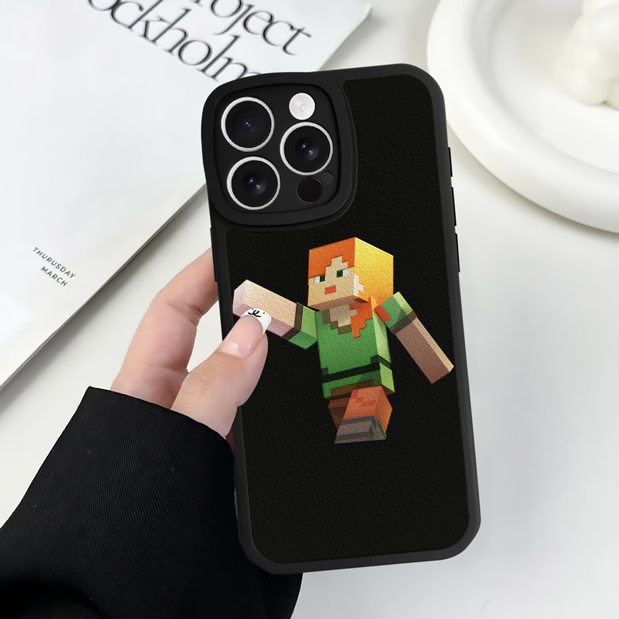 （画像用） マインクラフト ブロックの世界 Minecraft MC Block world 【iPhone 16シリーズ対応】シリコンスマホケース（レザー調） 材質：シリコン